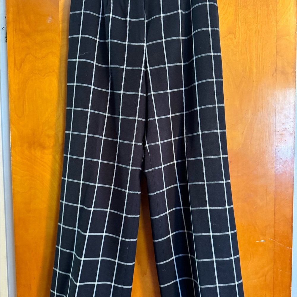 ROEYSHOUSE Elegant Black Checkered Lined Wide Leg Women's Pants